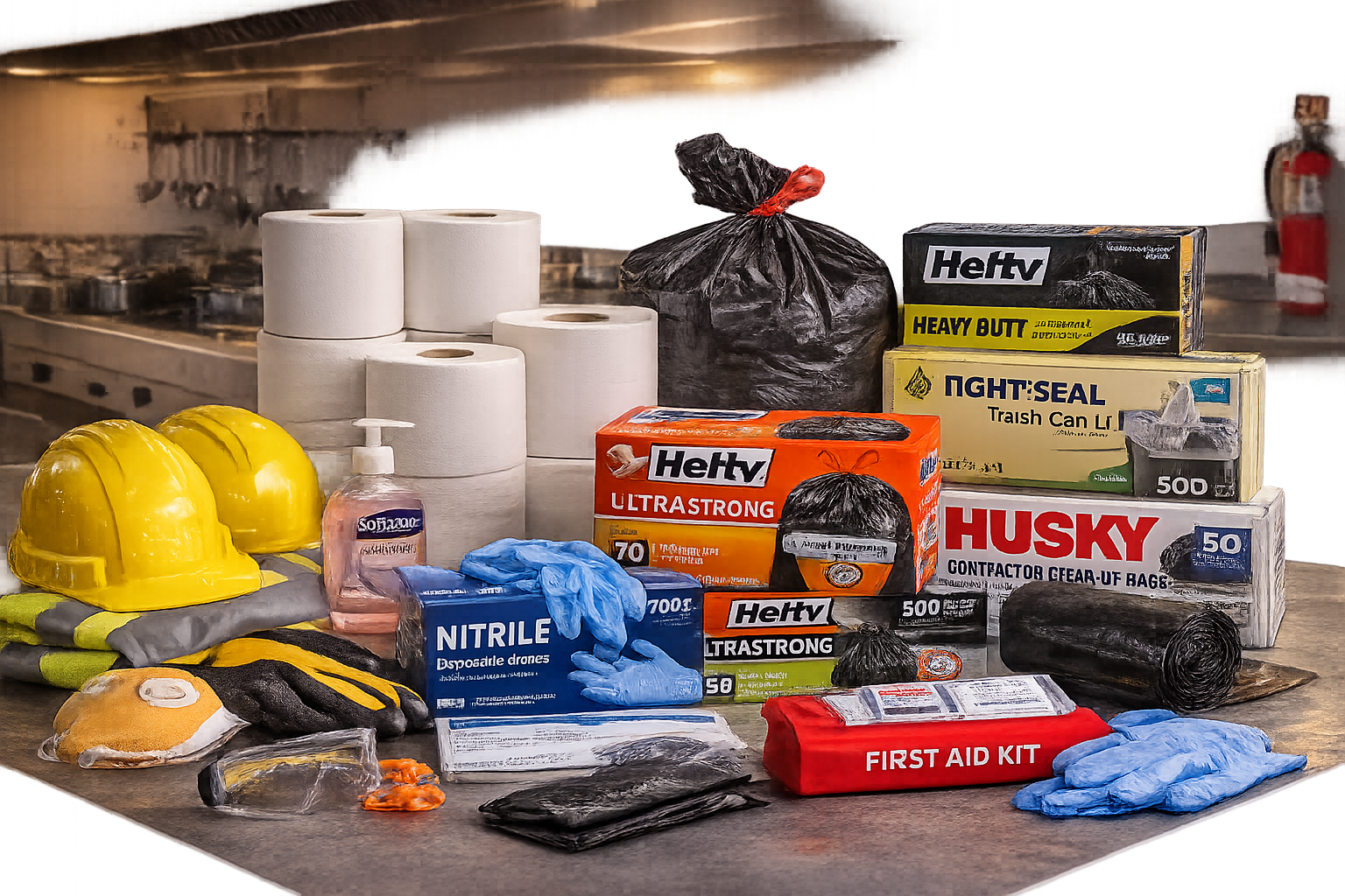 Trash liners, gloves and safety supplies for restaurant operations